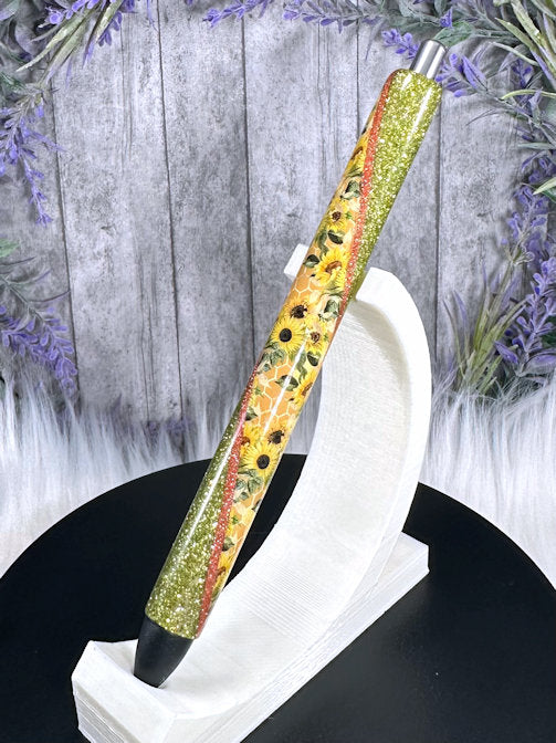 Handmade Fall Sunflowers glitter pen with free refill