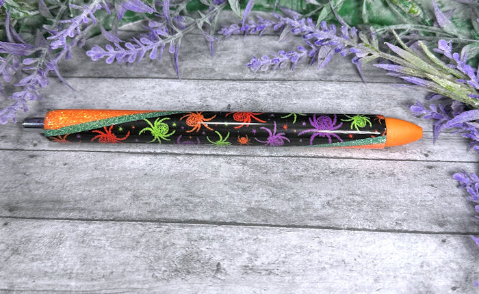 Handmade Halloween Spiders glitter pen with free refill