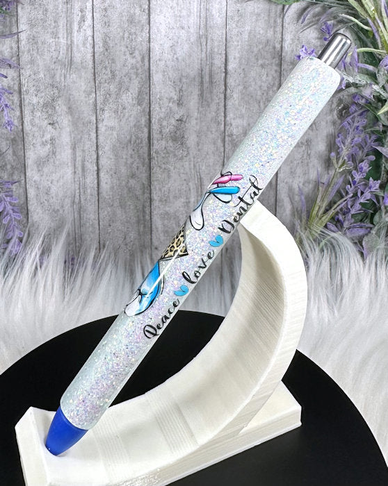 Handmade Dental on light blue glitter pen with free refill