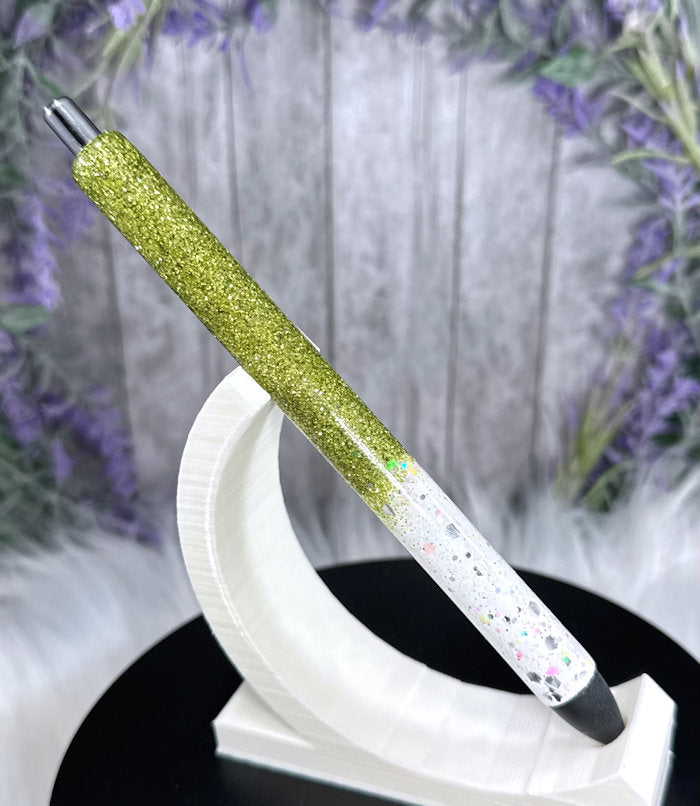 Handmade Sage Green and White Ombre glitter pen with free refill
