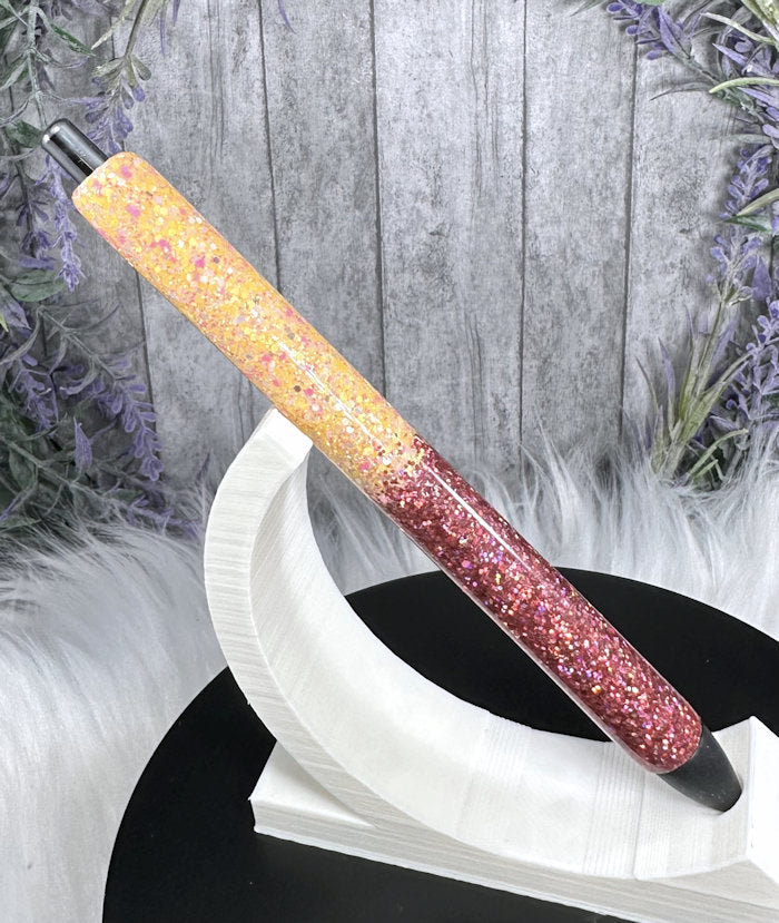 Handmade Orange and Burnt Orange Ombre glitter pen with free refill