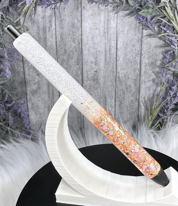 Handmade Orange and White Ombre glitter pen with free refill