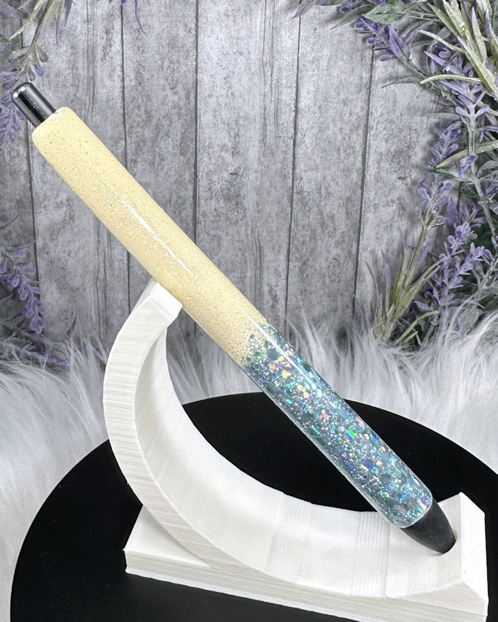 Handmade Yellow and Blue Ombre glitter pen with free refill