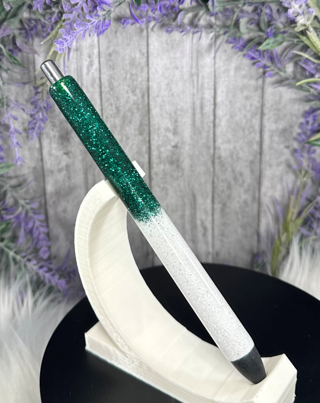 Handmade Dark Green and White Ombre glitter pen with free refill