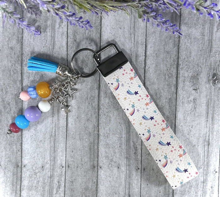 Handmade Shooting Stars Faux Leather Key Fob Wristlet