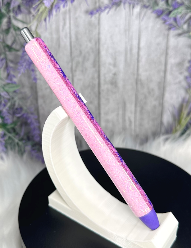 Handmade Pink and Purple Lion on pink glitter pen with free refill