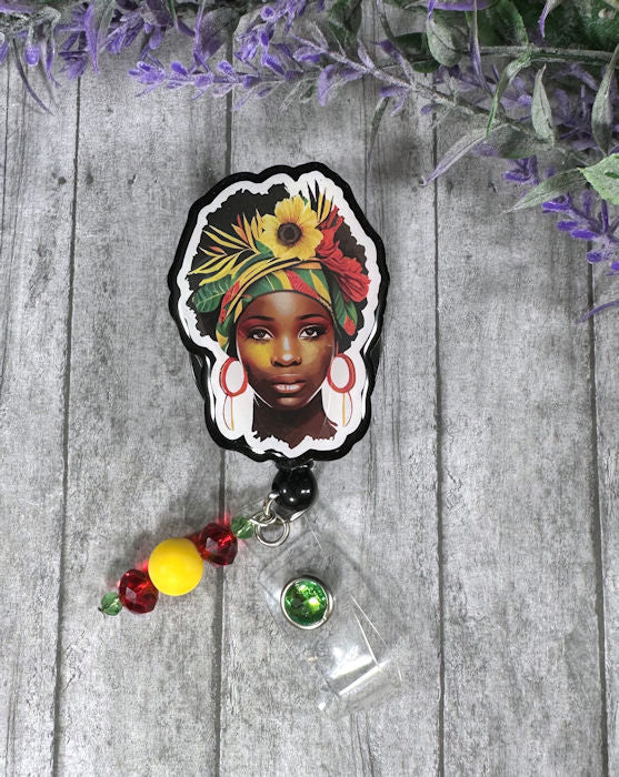 Handmade African Woman Badge Reel