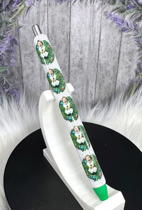 Handmade Elf and Christmas lights glitter pen with free refill