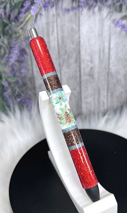 Handmade Horizontal Winter Foliage glitter pen with free refill