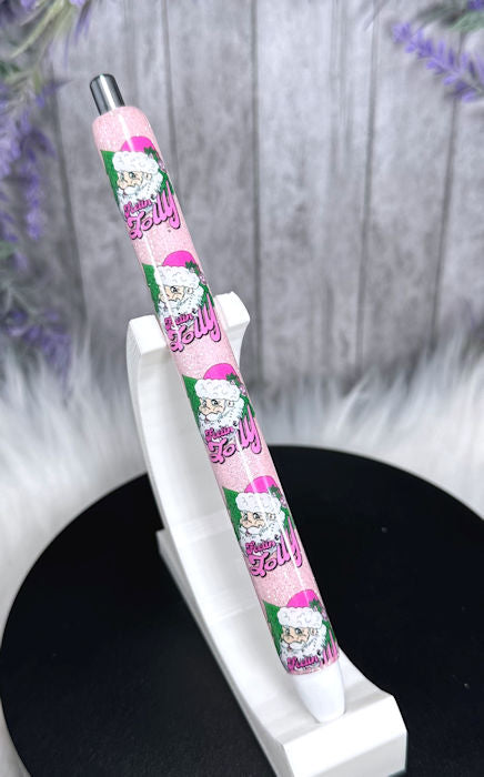 Handmade Christmas Pink Santas glitter pen with free refill