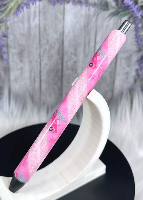 Handmade Pink Christmas Trucks glitter pen with free refill