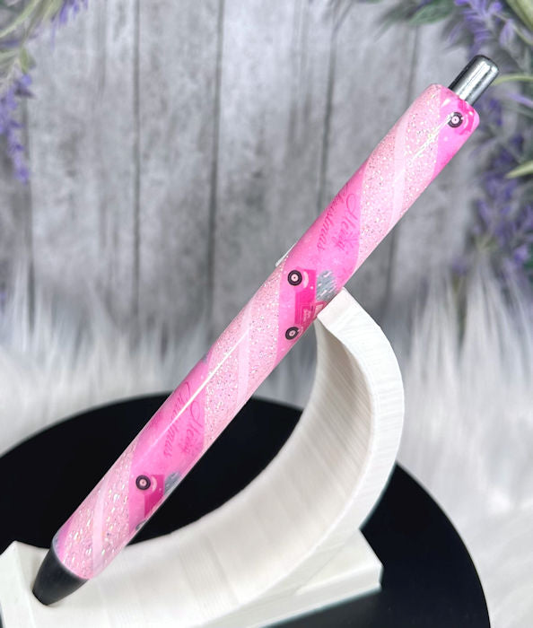 Handmade Pink Christmas Trucks glitter pen with free refill