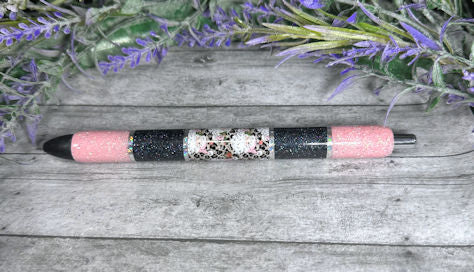 Handmade Christmas Pink Santas Horizontal  glitter pen with free refill