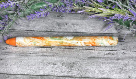 Handmade Orange Green Gold marble glitter pen with free refill