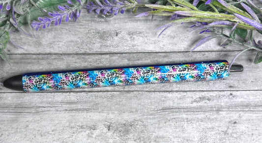 Handmade Pink and Blue animal print glitter pen with free refill