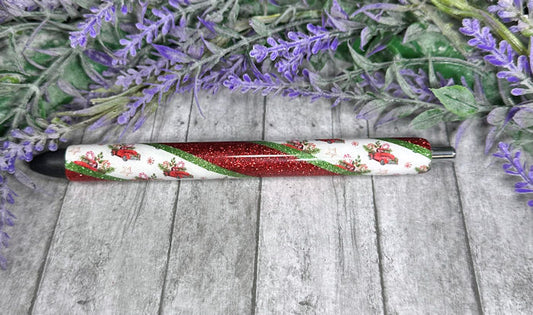 Handmade Christmas Red Trucks glitter pen with free refill