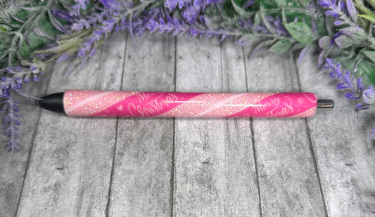 Handmade Pink Merry Christmas glitter pen with free refill