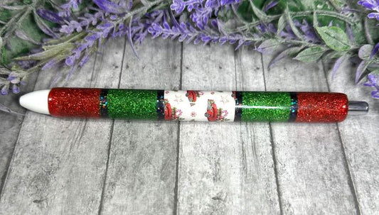 Handmade Horizontal Christmas Red Trucks glitter pen with free refill