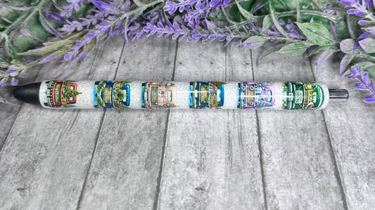 Handmade Country Christmas Tree Trucks glitter pen with free refill