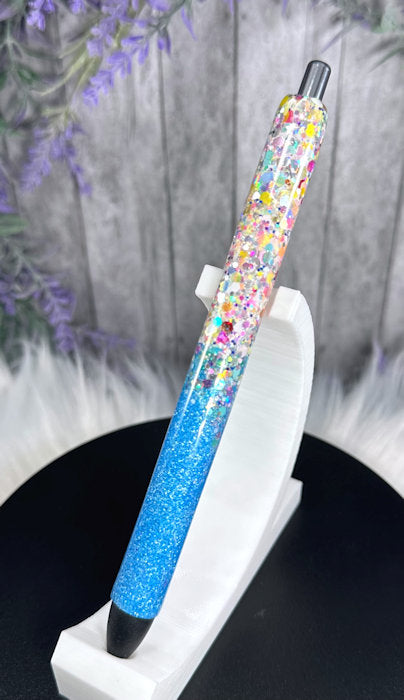 Handmade Neon Blue and Chunky Party mix Ombre glitter pen with free refill