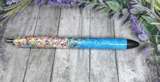 Handmade Neon Blue and Chunky Party mix Ombre glitter pen with free refill