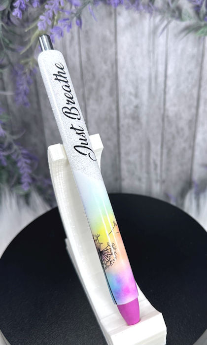 Handmade Just Breathe glitter pen with free refill
