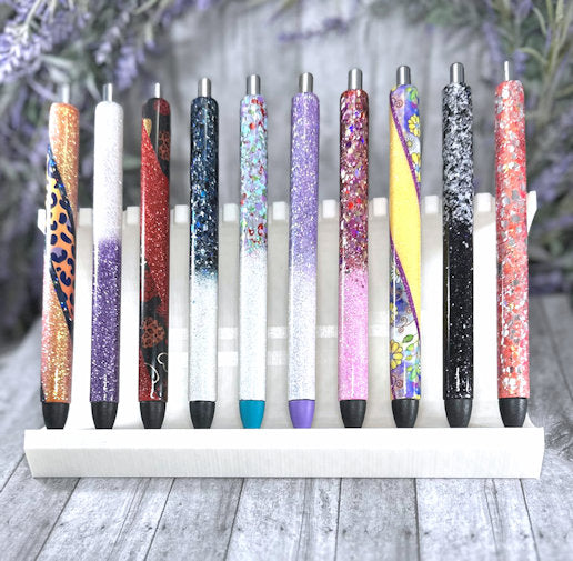 Handmade Retro Flowers on Yellow glitter pen with free refill