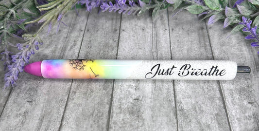 Handmade Just Breathe  glitter pen with free refill
