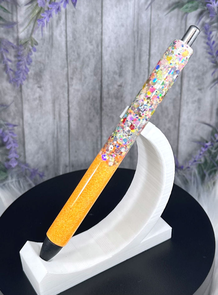Handmade Neon Orangecand Chunky Party mix Ombre glitter pen with free refill