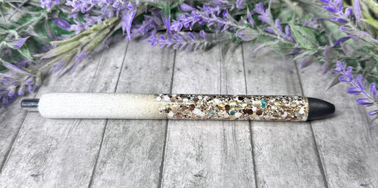 Handmade Ombre Gold White Turquoise glitter pen with free refill