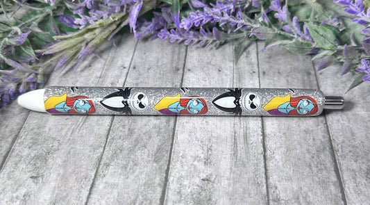 Handmade Jack and Sally glitter pen with free refill