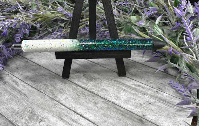 Handmade Dark Aqua and White Ombre glitter pen with free refill