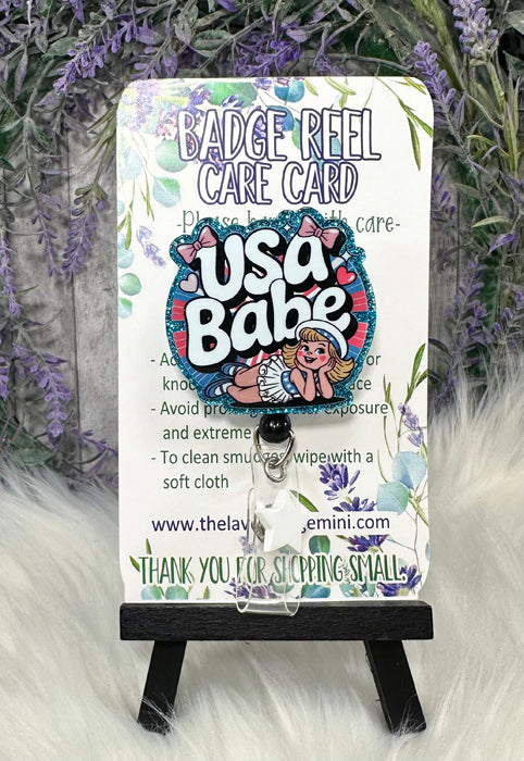 Handmade USA Babe Patriotic Badge Reel