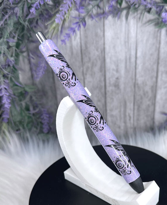 Handmade Fairies on purple glitter pen with free refill