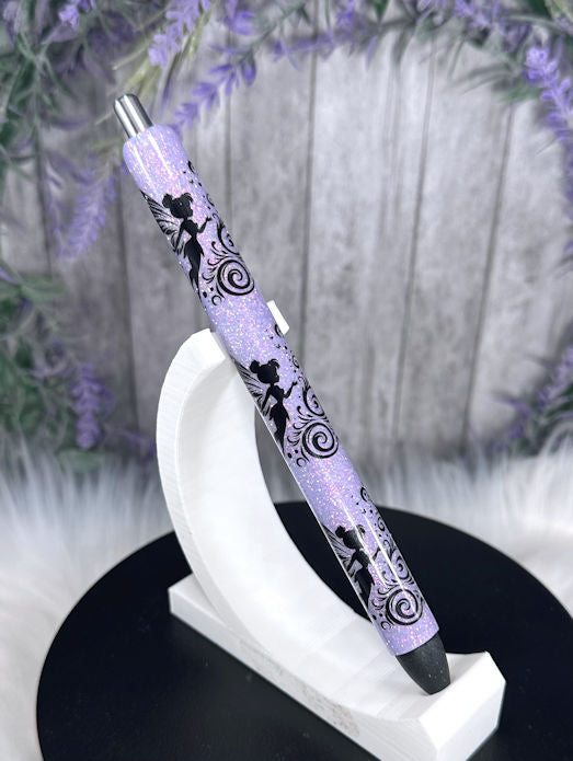 Handmade Fairies on purple glitter pen with free refill