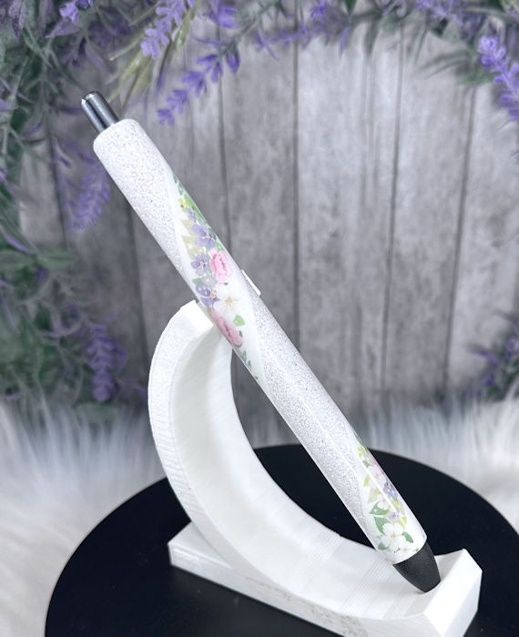 Handmade Pastel Flowers glitter pen with free refill