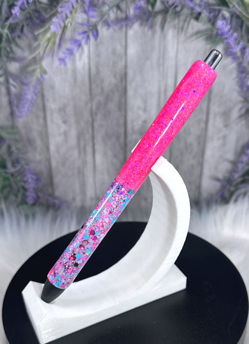 Handmade Ombre Bright Pink and Blue Mix glitter pen with free refill