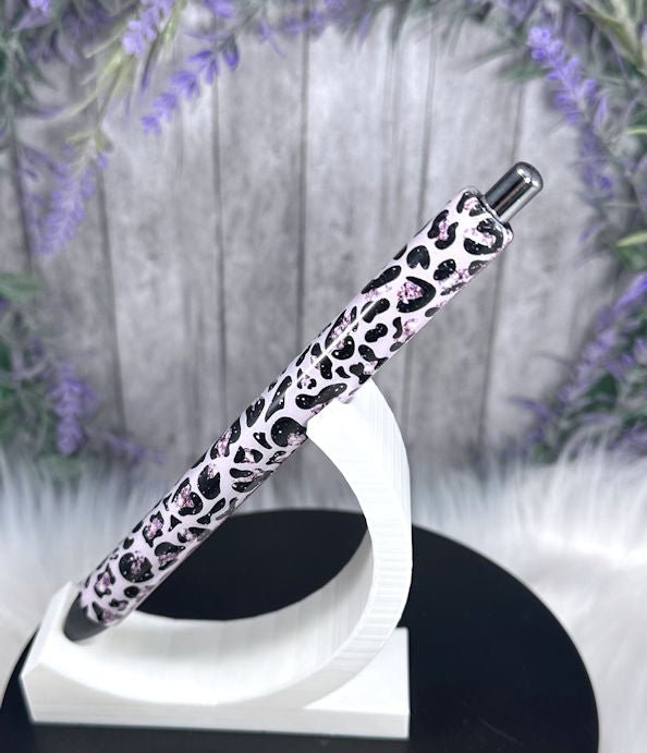 Handmade Purple Leopard animal print on black litter pen with free refill