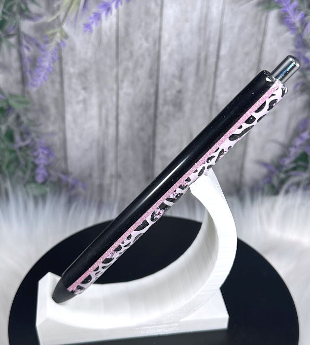 Handmade Purple Leopard animal print on black litter pen with free refill
