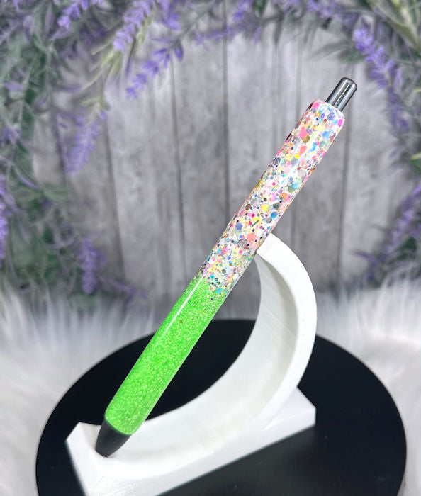 Handmade Ombre Bright green and Party Mix glitter pen with free refill