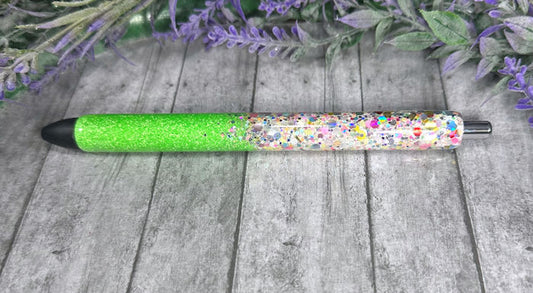 Handmade Ombre Bright green and Party Mix glitter pen with free refill