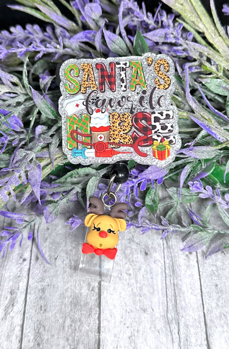 Handmade Santa's Favorite Nurse Reindeer Badge Reel