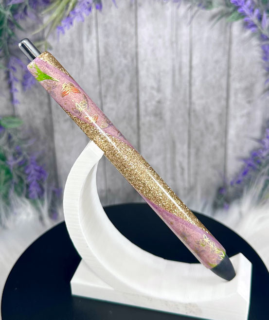 Handmade Pink and Gold Butterflies glitter pen with free refill