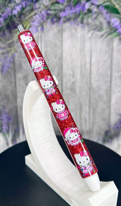 Handmade Christmas Hello Kitty glitter pen with free refill