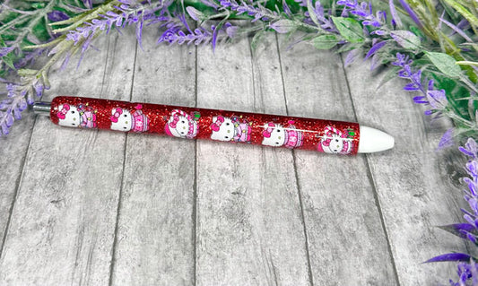 Handmade Christmas Hello Kitty glitter pen with free refill