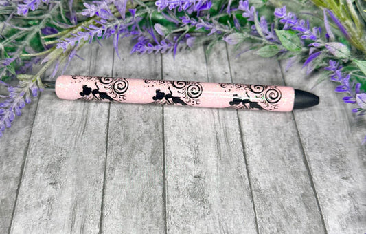 Handmade Fairies on pink glitter pen with free refill