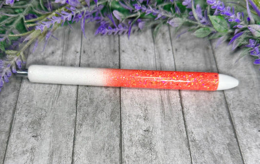 Handmade Ombre Orange and White glitter pen with free refill