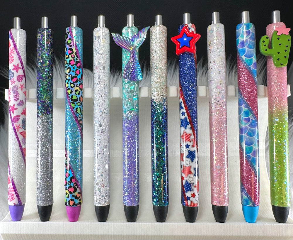 Handmade Beige and Aqua Blue Holographic Ombre glitter pen with free refill