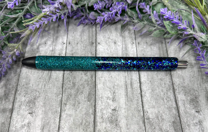 Handmade Ombre Dark Aqua and Navy glitter pen with free refill