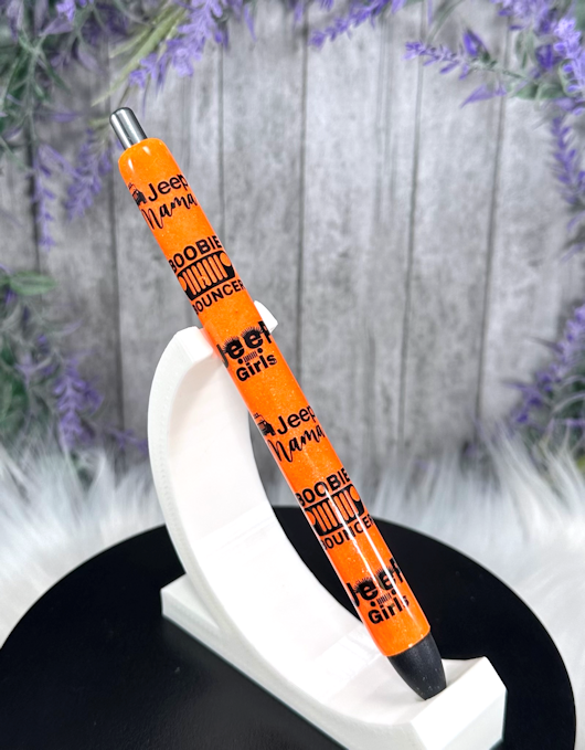 Handmade Orange Jeep Girls glitter pen with free refill